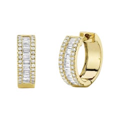 0.49ct Baguette Cut And Round Brilliant Cut Diamond Huggie Earrings
