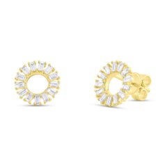0.49ct Baguette Cut Diamond Halo Stud Earrings in 14k Yellow Gold