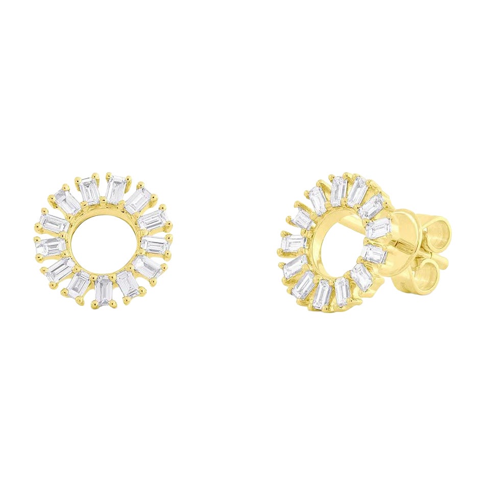0.49ct Baguette Cut Diamond Halo Stud Earrings in 14k Yellow Gold