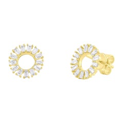 0.49ct Baguette Cut Diamond Halo Stud Earrings in 14k Yellow Gold