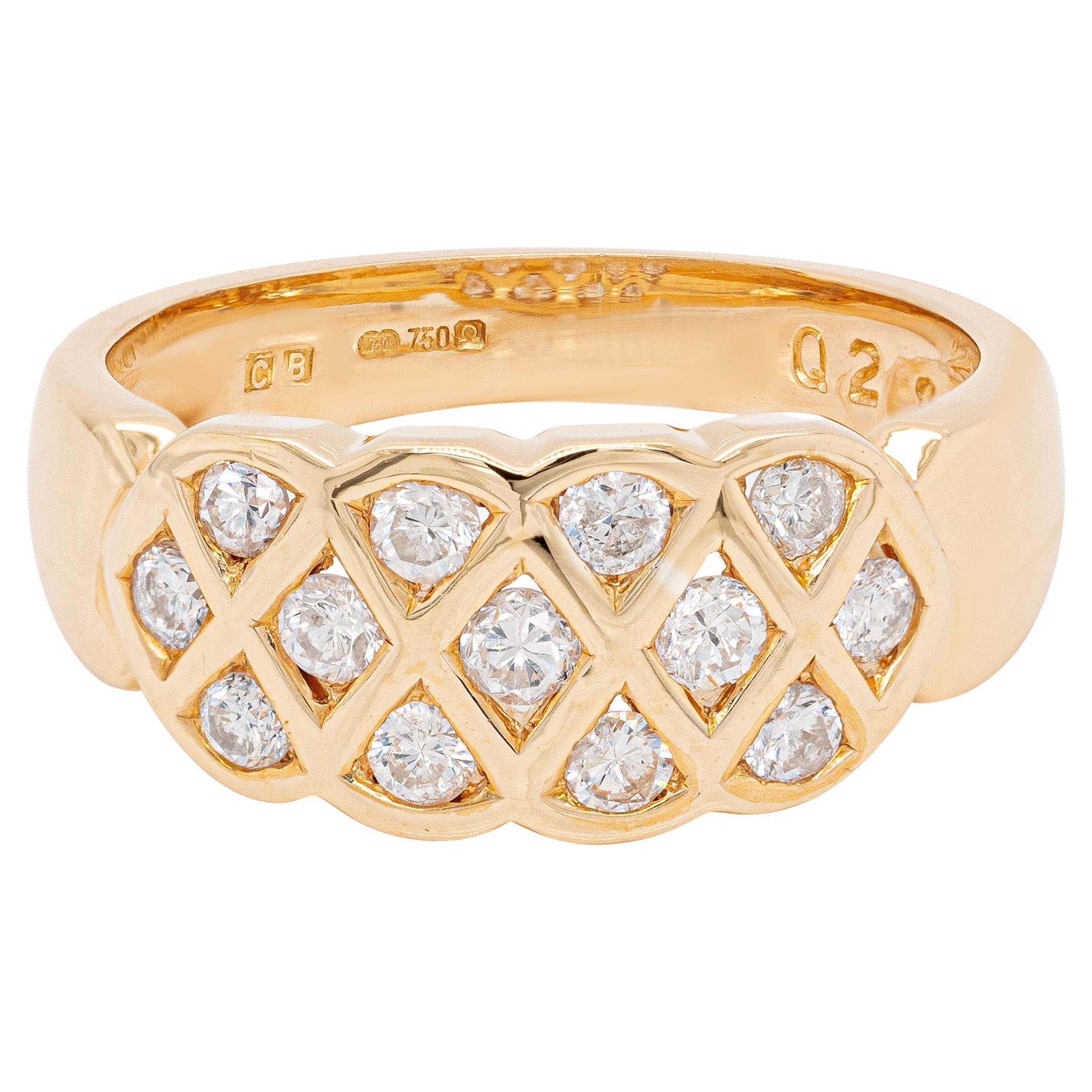 0.49 Carat Diamond 18 Carat Yellow Gold Lattice Band Ring For Sale