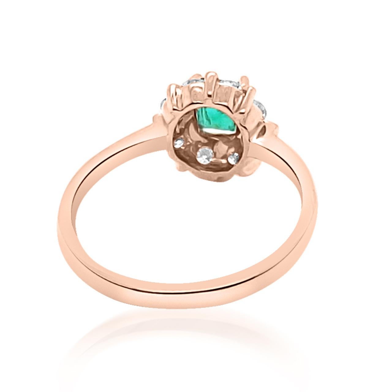 14K Rose Gold 2.2gm / 0.49ct Natural Emerald / Diamond 0.30ct
