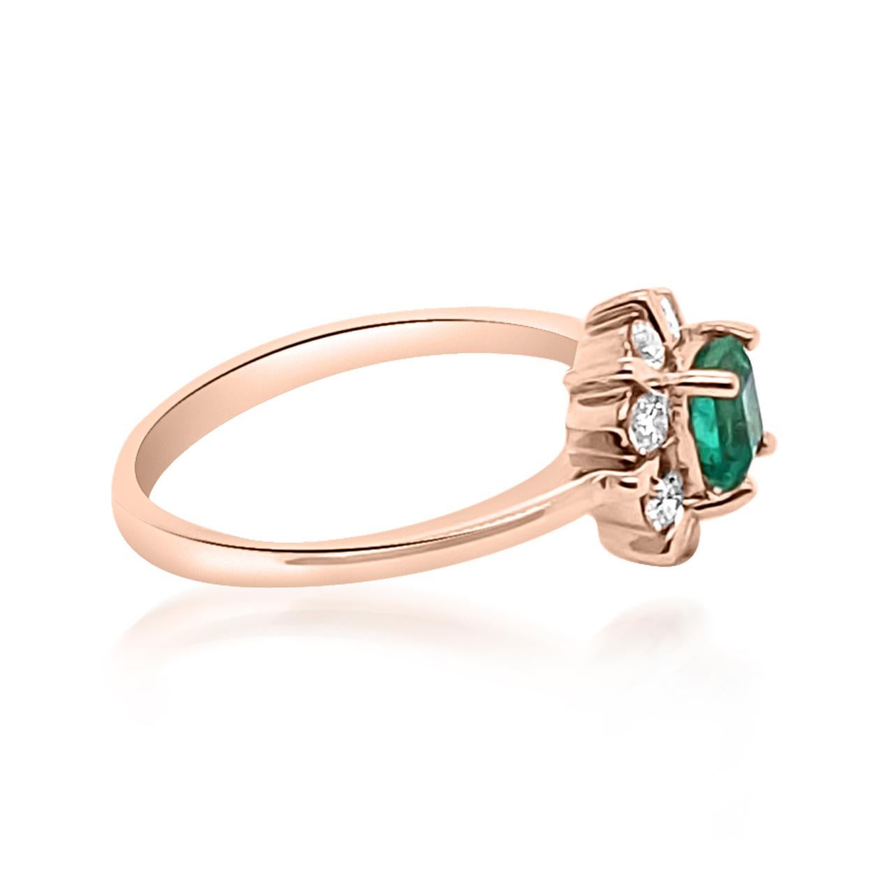 Rose Cut 0.49ct Natural Emerald 14K Rose Gold Ring For Sale