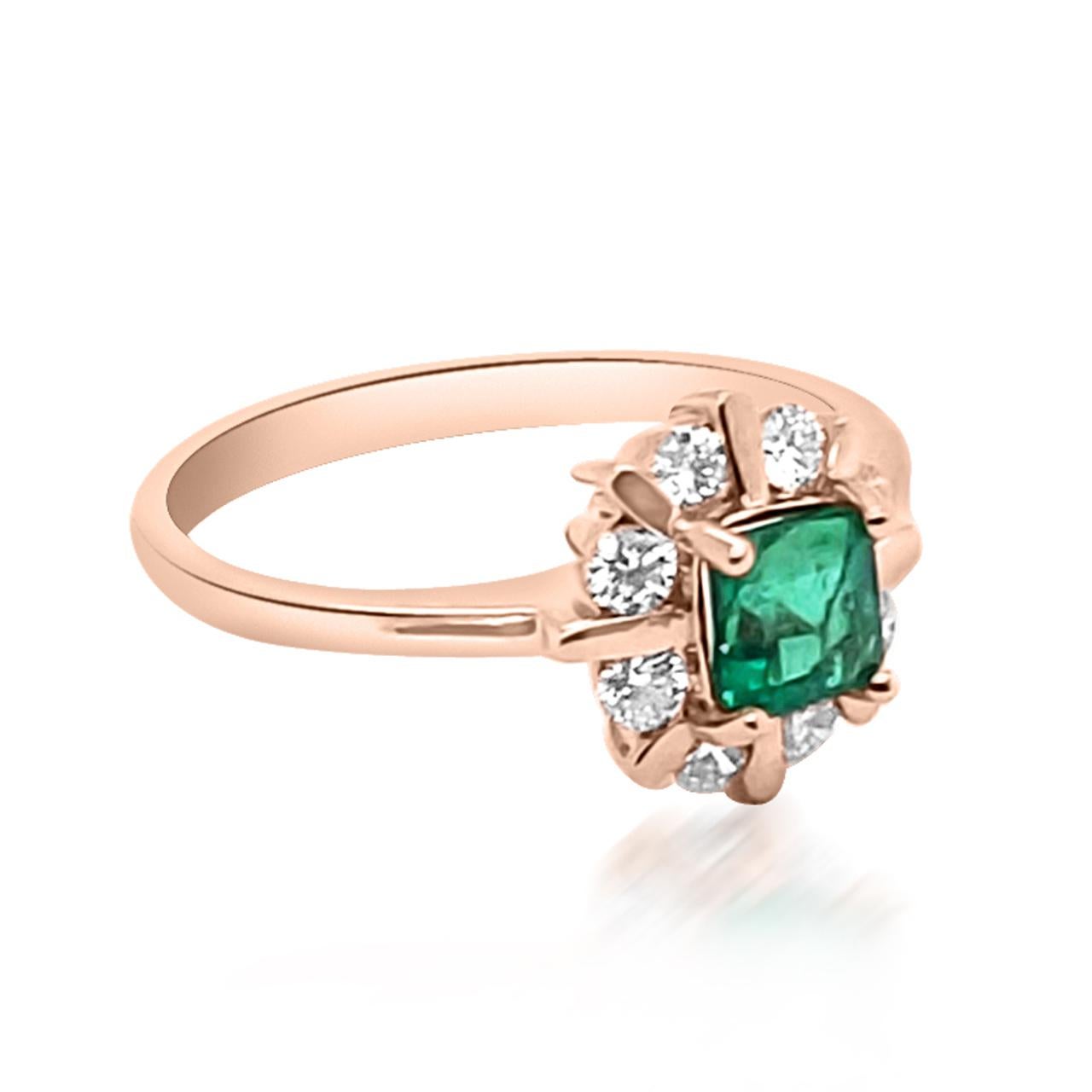 0.49ct Natural Emerald 14K Rose Gold Ring In New Condition For Sale In LA, CA