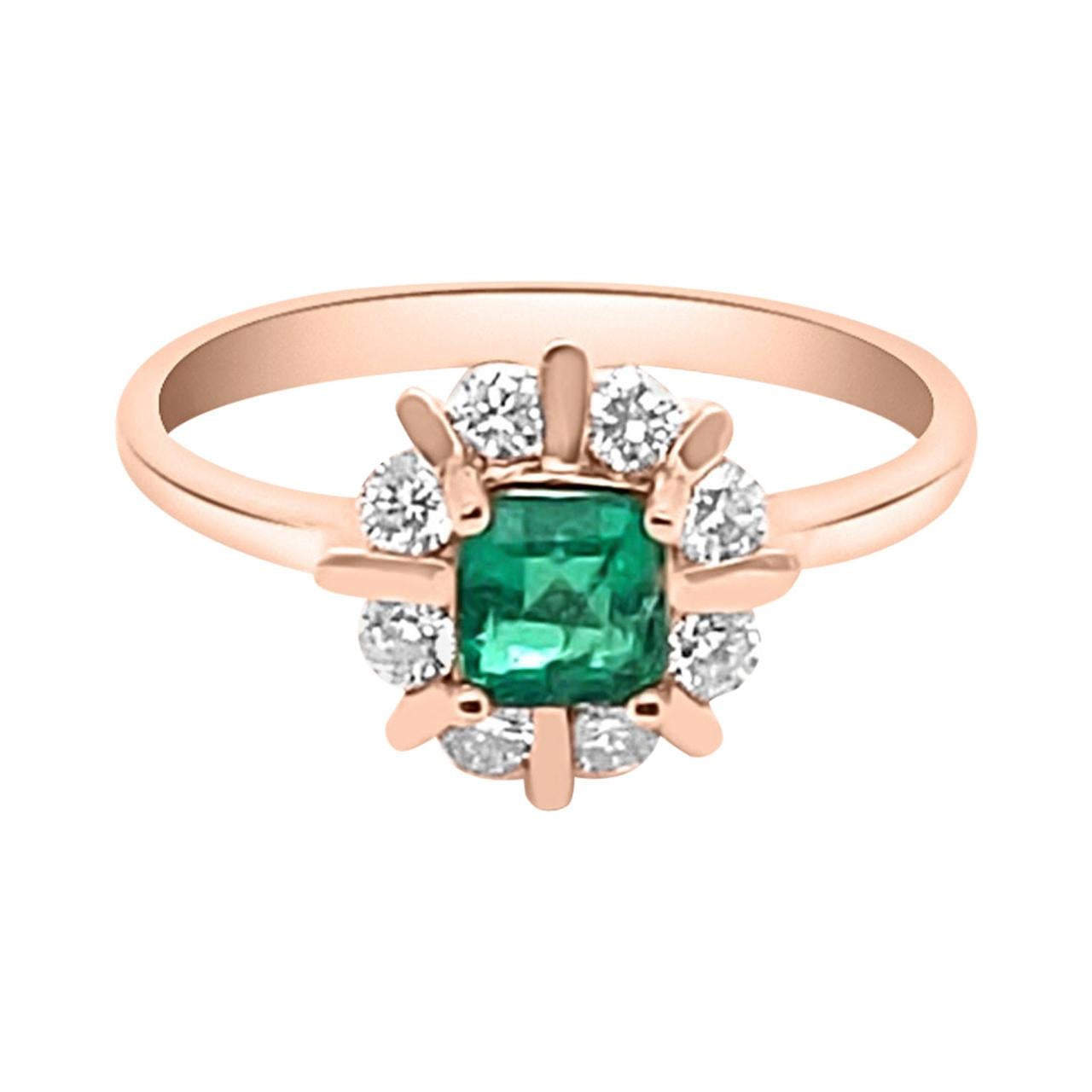 0.49ct Natural Emerald 14K Rose Gold Ring For Sale