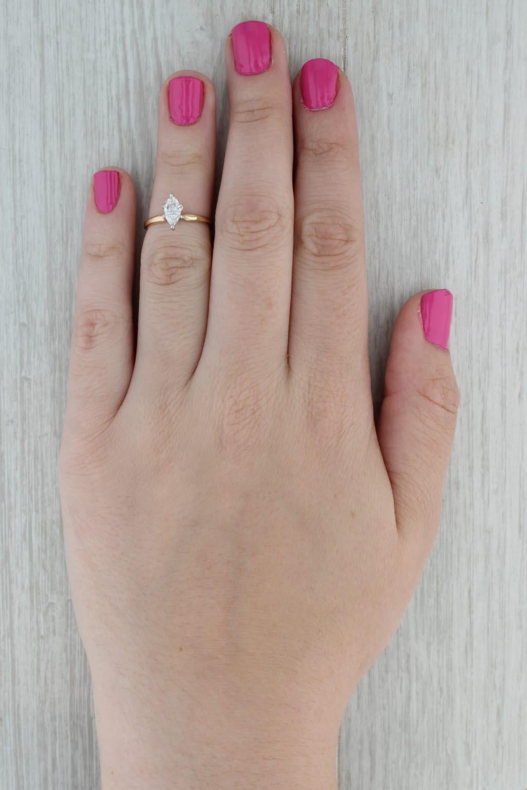 Marquise Cut 0.49ct Marquise Diamond Solitaire Engagement Ring 18k Gold Platinum Size 5.25