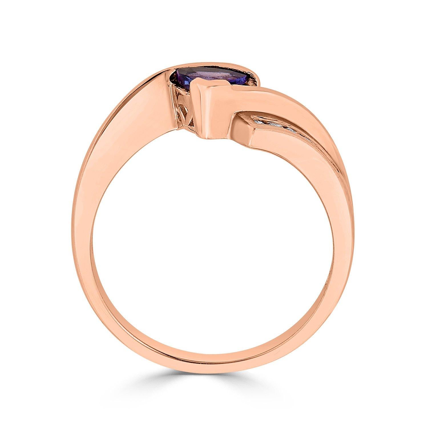 Women's 0.49Ct Tanzanite Ring with 0.06Tct Diamonds Set in 14K Rose Gold For Sale
