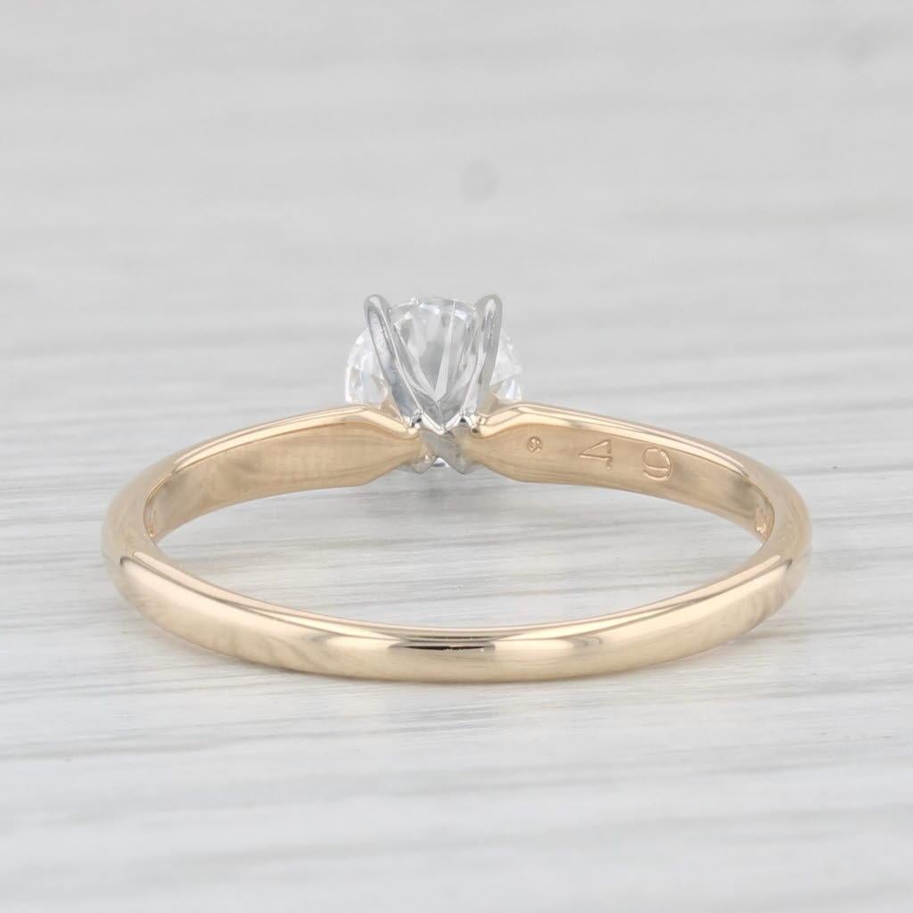 0.49ct VS2 Round Diamond Solitaire Engagement Ring 14k Gold Platinum Sz 6.75 IGI In Good Condition In McLeansville, NC
