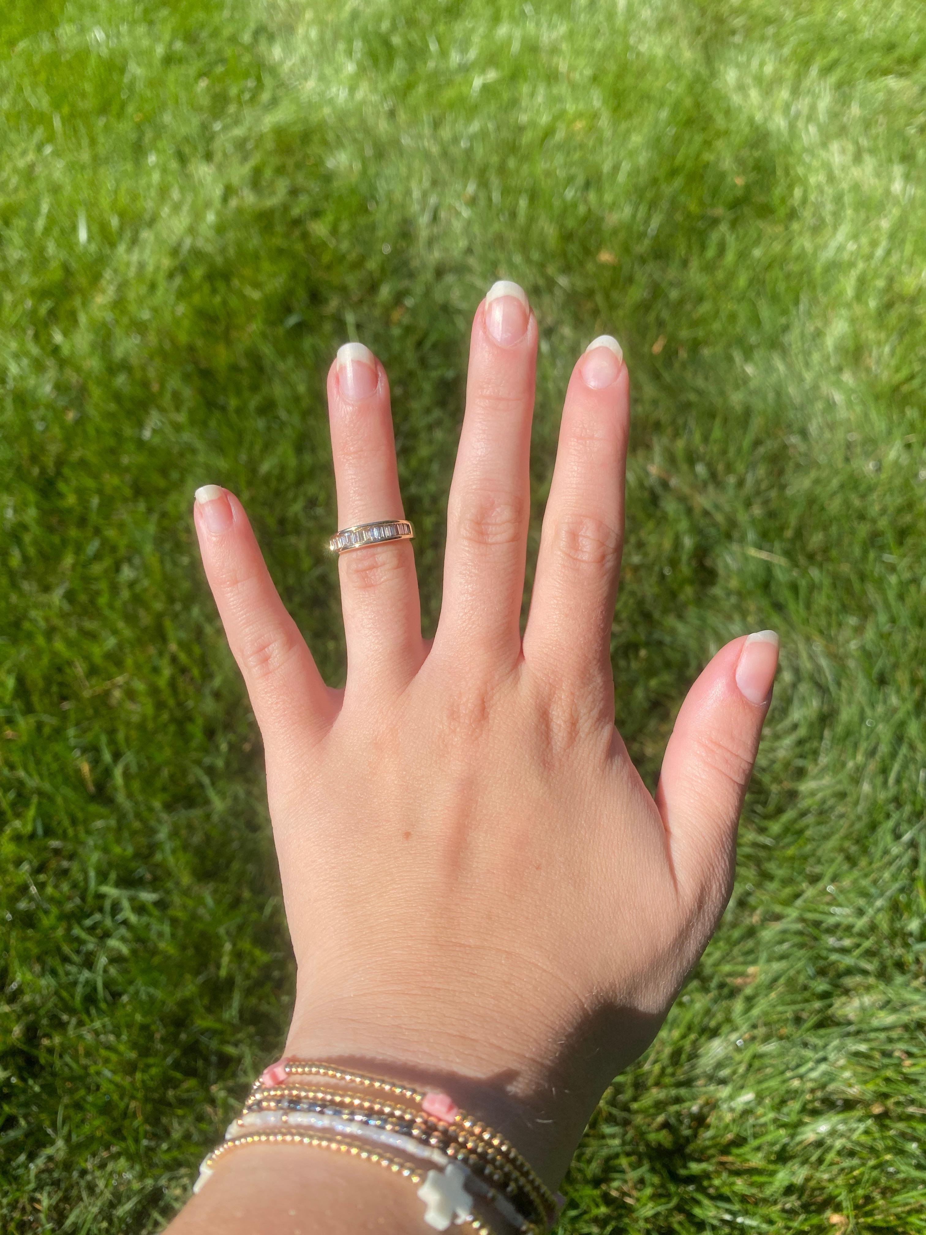 Anello con castone di diamanti da 0,49 carati, oro giallo 14 carati, misura 4 in vendita 2