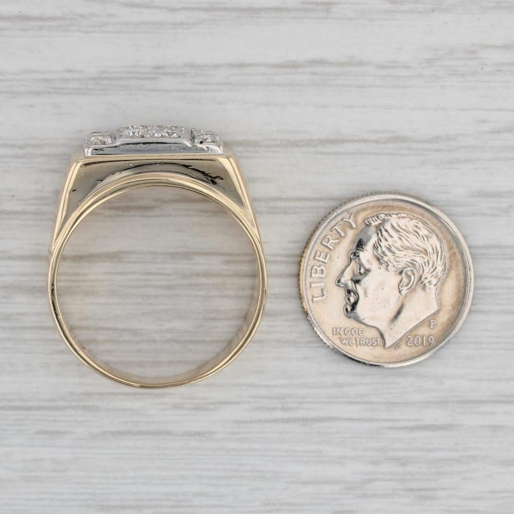 Gemstone Information:
- Natural Diamonds -
Total Carats - 0.49ctw
Cut - Round Brilliant
Color - H - I
Clarity - VS2

Metal: 14k Yellow Gold
Weight: 7.4 Grams 
Stamps: 14k
Face Height: 10 mm 
Rise Above Finger: 5.7 mm
Band / Shank Width: 4.8 mm

This