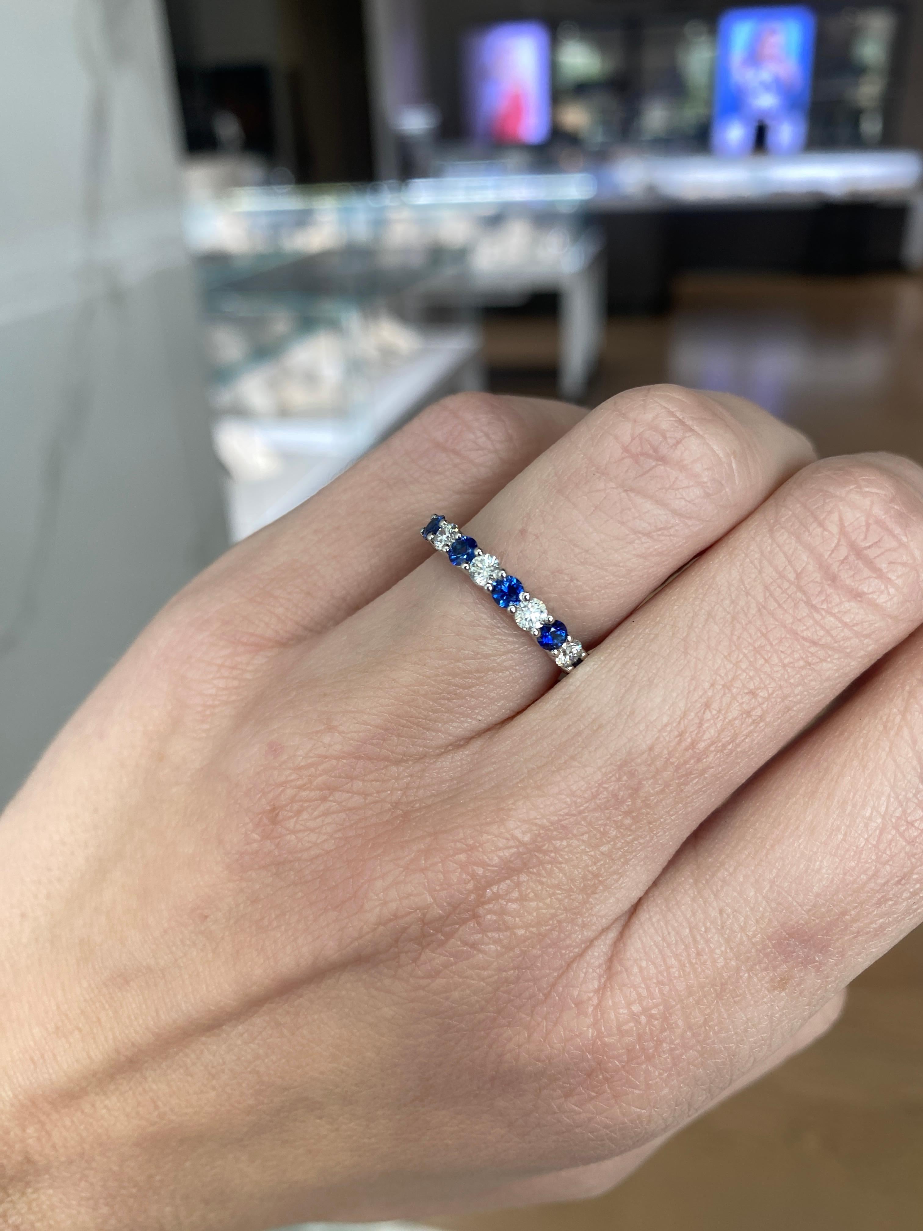 0.49ctw Natural Round Blue Sapphires & 0.37ctw Natural Round Diamonds Band  In New Condition In Houston, TX