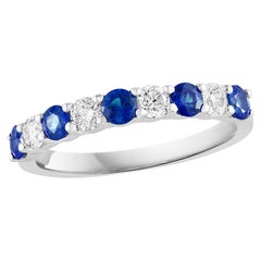 Bague avec saphirs bleus ronds naturels de 0,49 carat et diamants ronds naturels de 0,37 carat 
