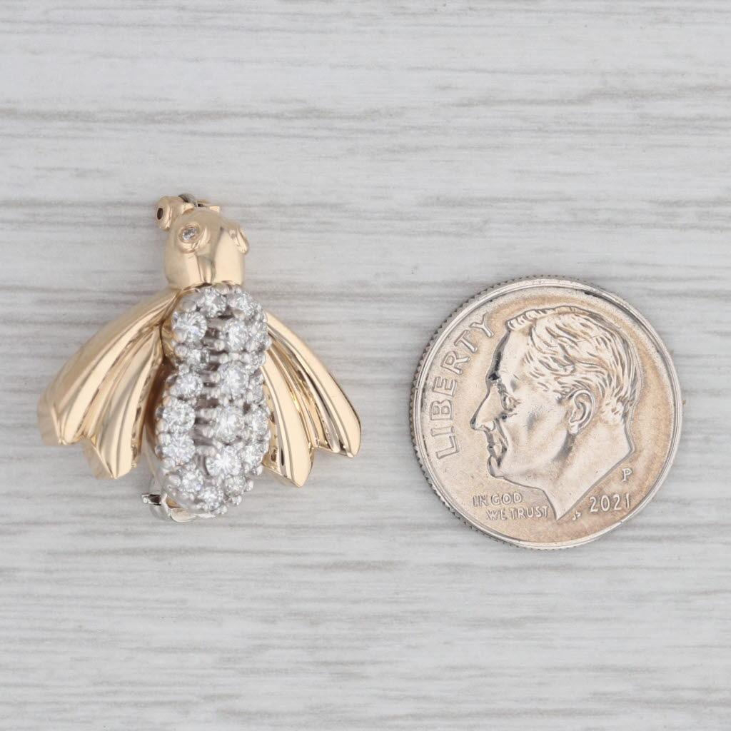 Round Cut 0.49ctw VS2 Diamond Bee Brooch 14k Yellow White Gold Pin For Sale