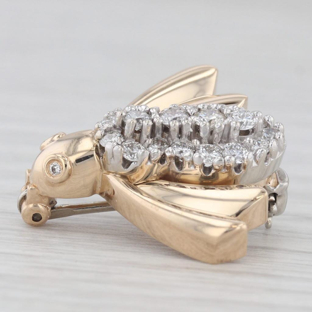0.49ctw VS2 Diamond Bee Brooch 14k Yellow White Gold Pin In Good Condition For Sale In McLeansville, NC