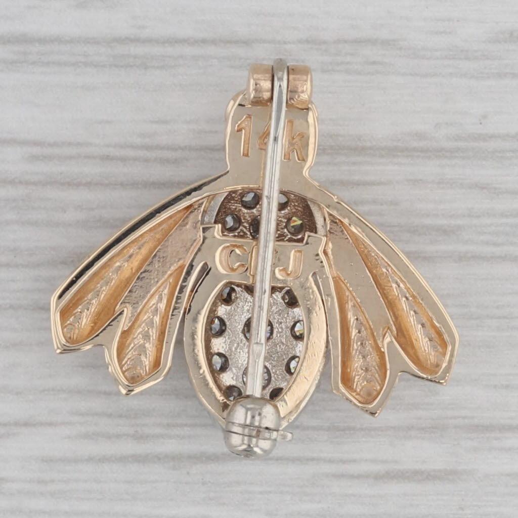 Women's 0.49ctw VS2 Diamond Bee Brooch 14k Yellow White Gold Pin For Sale