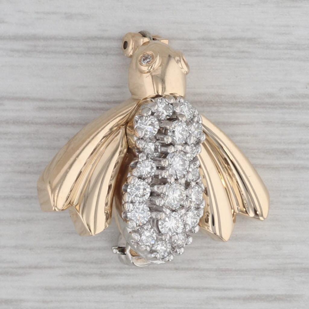 0.49ctw VS2 Diamond Bee Brooch 14k Yellow White Gold Pin For Sale 1