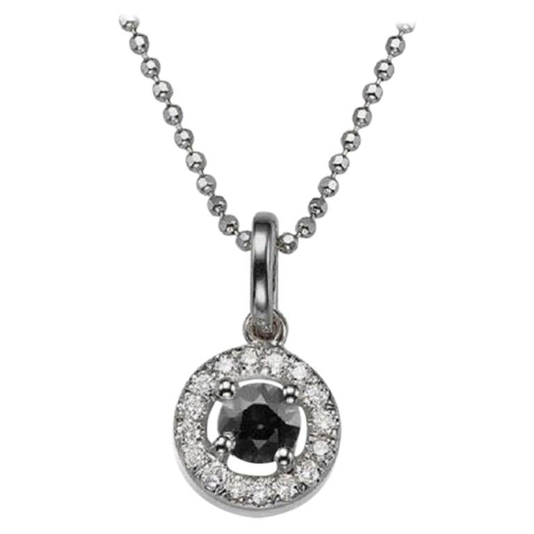 0.5 Carat 14 Karat White Gold Round Black Diamond Necklace with Accents