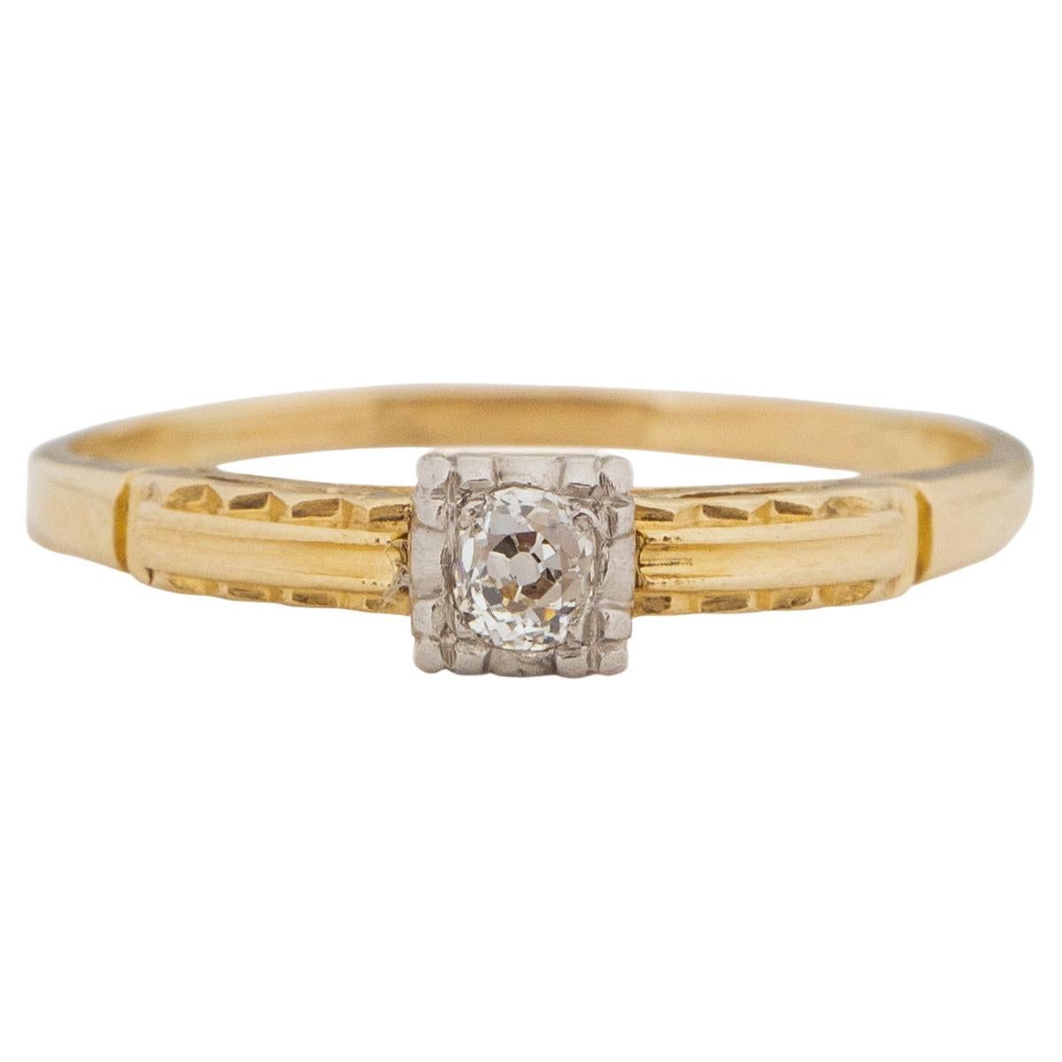.05 Carat Art Deco Diamond 14 Karat Yellow Gold Engagement Ring For Sale