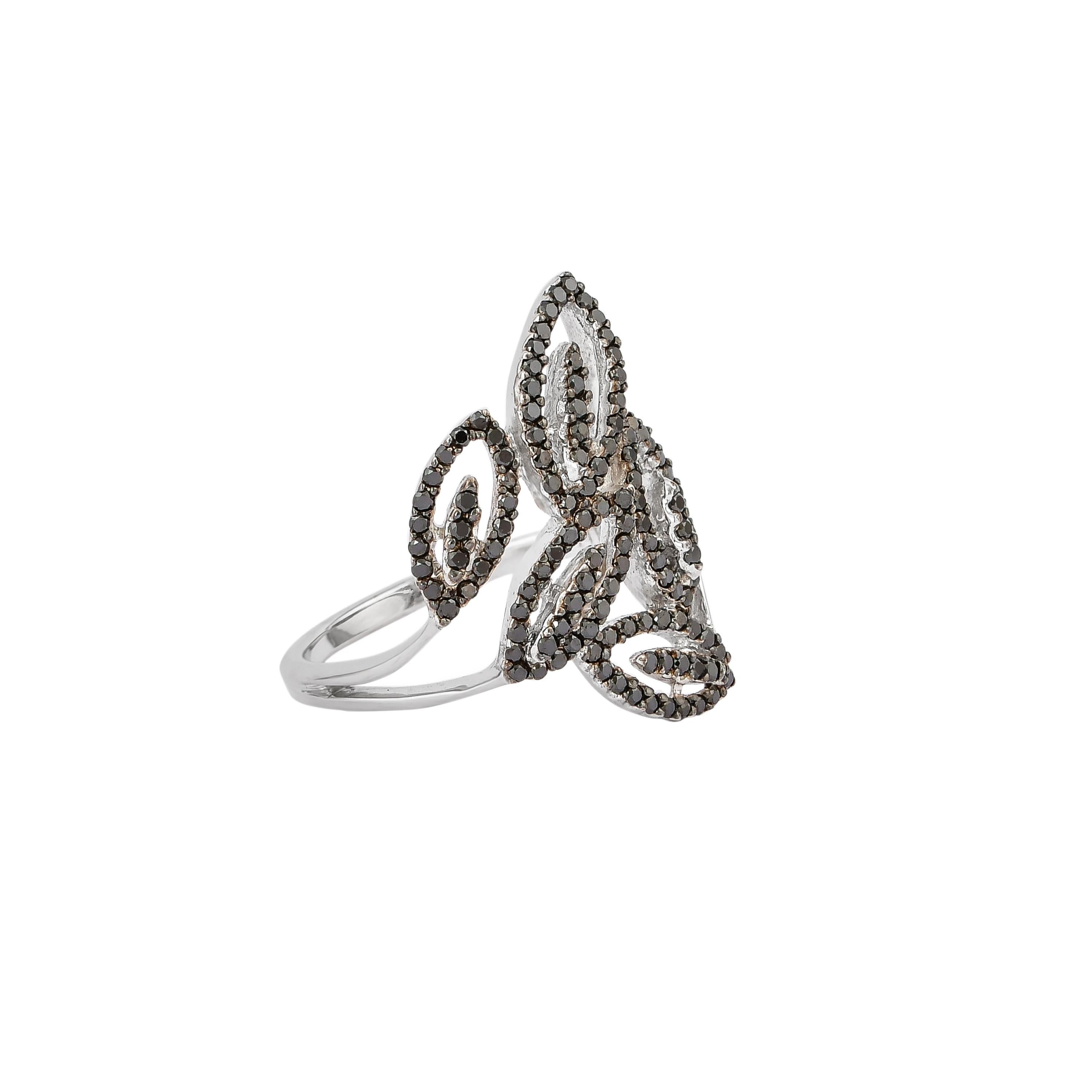 Round Cut Sunita Nahata Black Diamond 0.50ct. Fancy Ring in 14Karat White Gold. For Sale