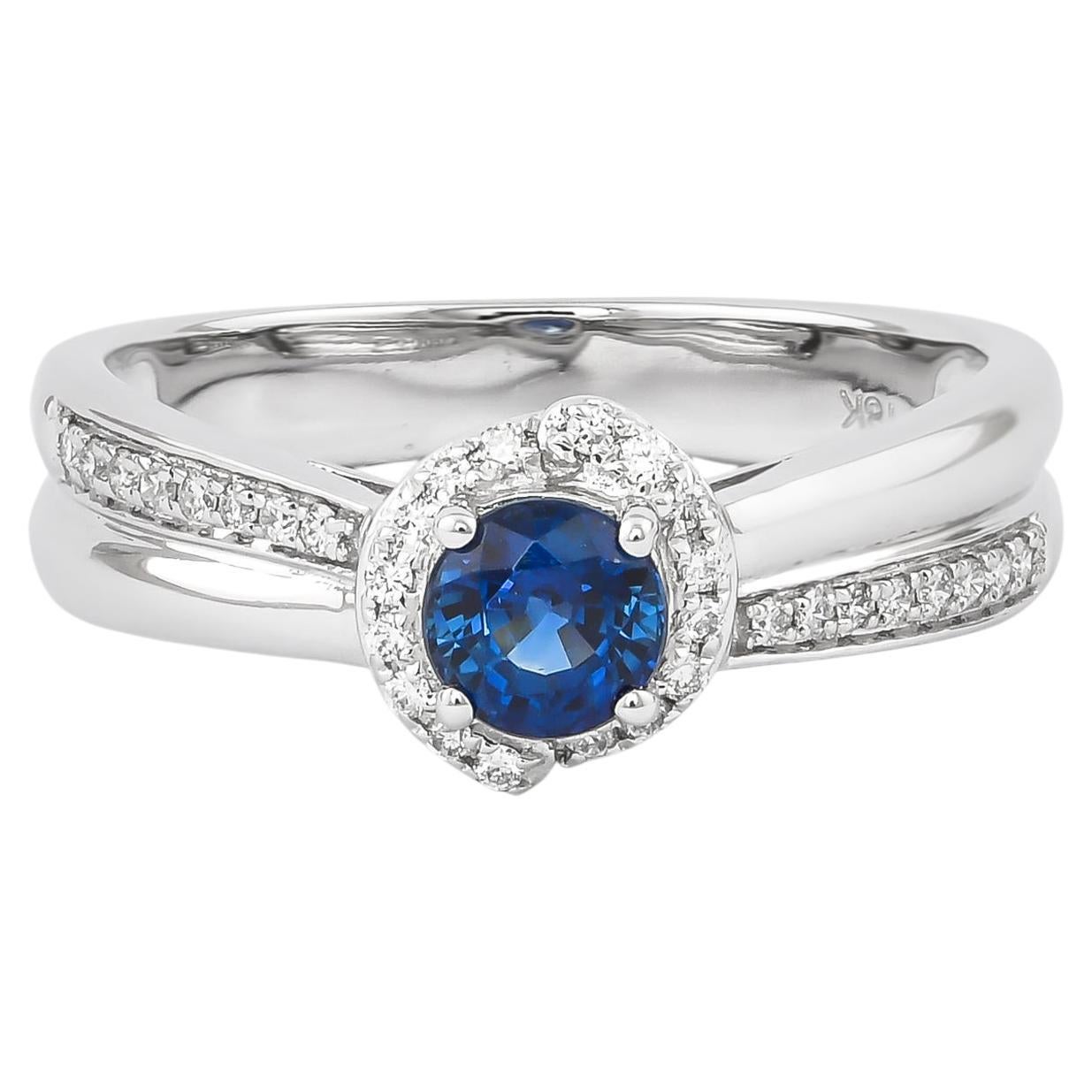 0.5 Carat Blue Sapphire and Diamond Ring in 18 Karat White Gold For Sale