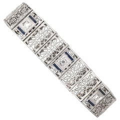 Antique 0.5 Carat Diamond and Sapphire Grand Filigree Bracelet