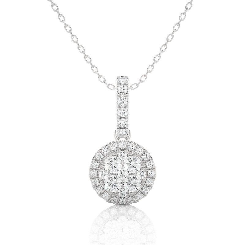 Round Cut 0.5 Carat Diamond Moonlight Round Cluster Pendant in 14K White Gold  For Sale