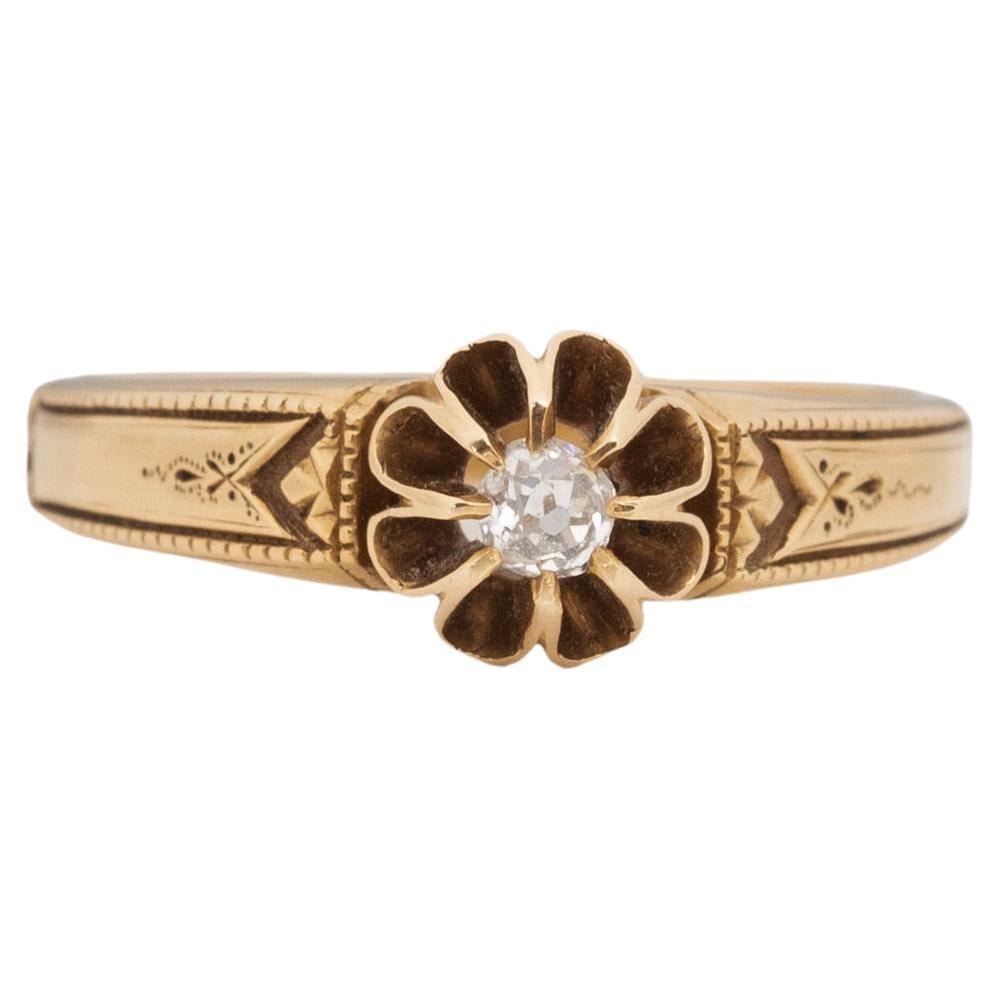 .05 Carat Diamond Yellow Gold Engagement Ring For Sale