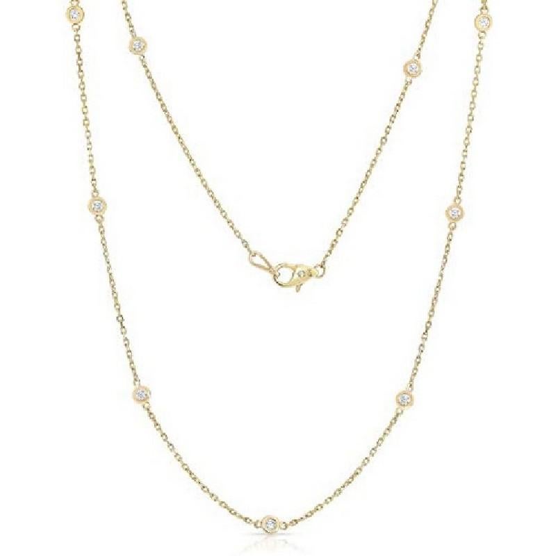 Metal Type: 14K Yellow Gold
Metal Weight: 3.42 grams
Diamond Carat Weight: 0.5 carats
Diamond Setting: Bezel Setting
Number of Diamonds: 10 round diamonds
Necklace Length: 18 inches
This stunning necklace is crafted in 14K yellow gold with a gross
