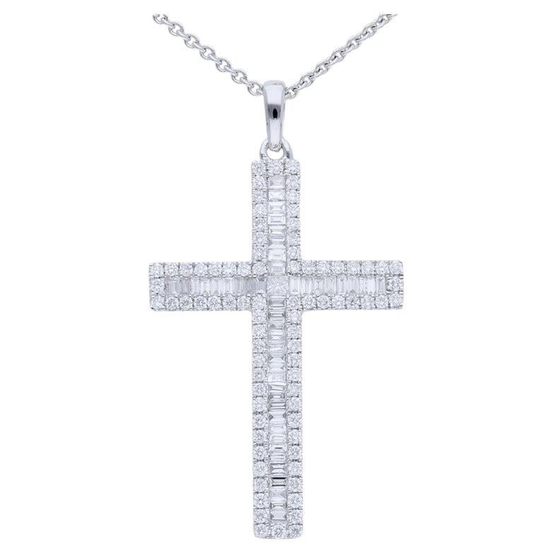 0.5 Carat Diamonds Cross Pendant in 14K White Gold For Sale