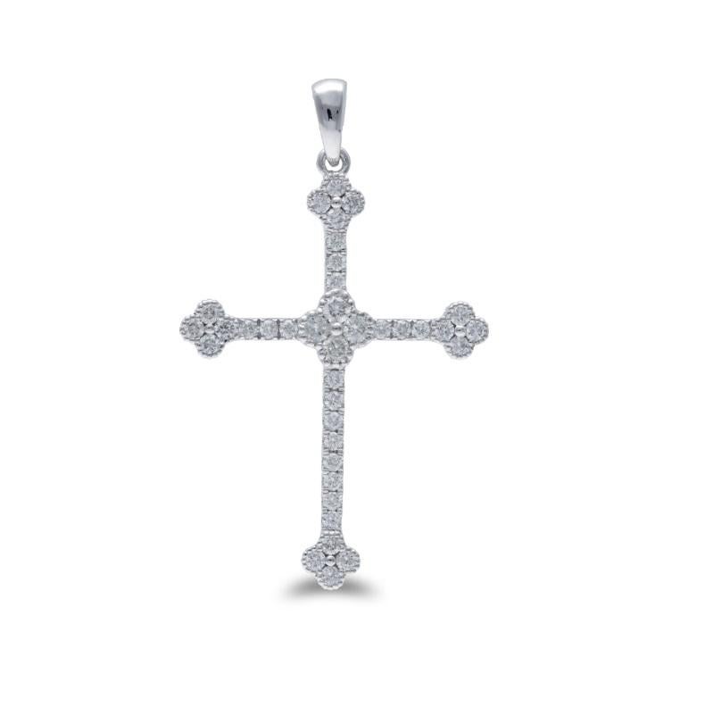 Peso in carati dei diamanti: Questo grazioso pendente a croce presenta un totale di 0.5 carati di diamanti. I diamanti, accuratamente selezionati per la loro brillantezza, consistono in 37 pietre dal taglio rotondo. Ogni diamante contribuisce allo