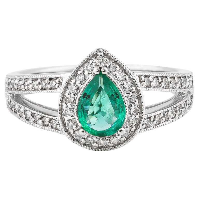 0.5 Carat Emerald and White Diamond Ring in 14 Karat White Gold For ...