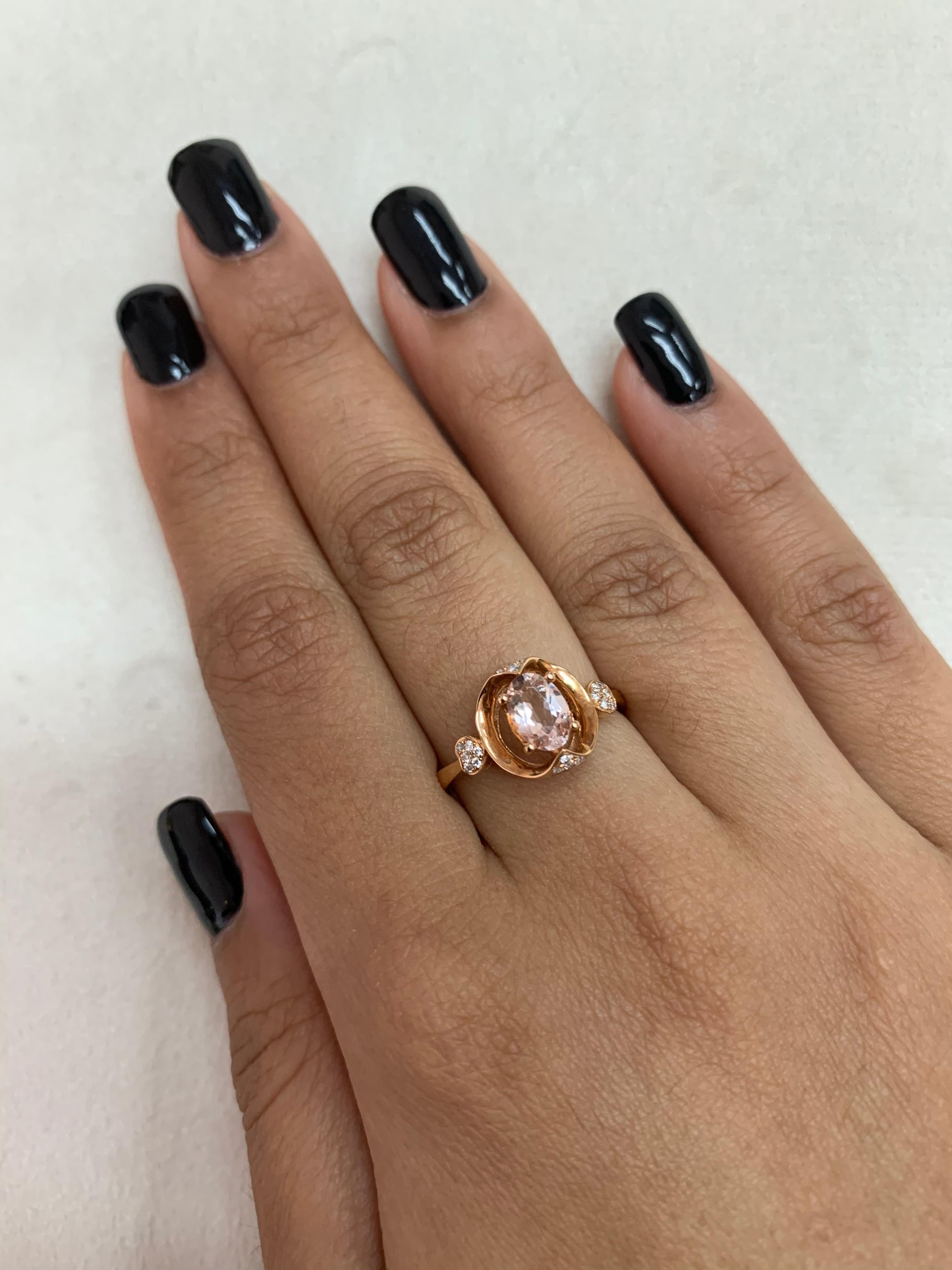 This collection features an array of magnificent morganites! Accented with diamonds these rings are made in rose gold and present a classic yet elegant look. 

Classic morganite ring in 18K rose gold with diamonds. 

Morganite: 0.57 carat oval