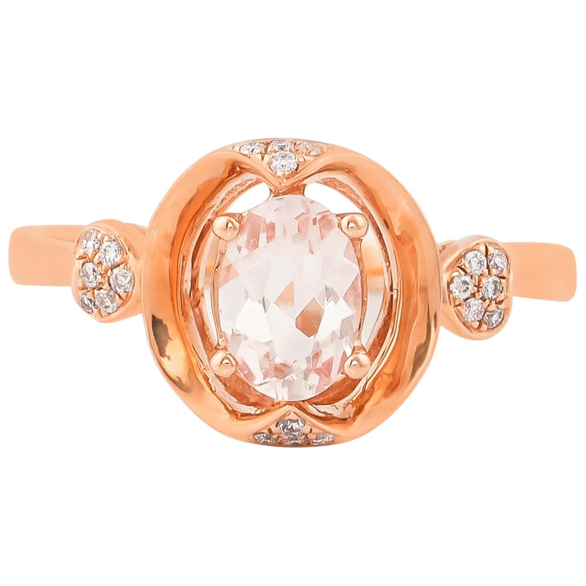 0.5 Carat Morganite and Diamond Ring in 18 Karat Rose Gold