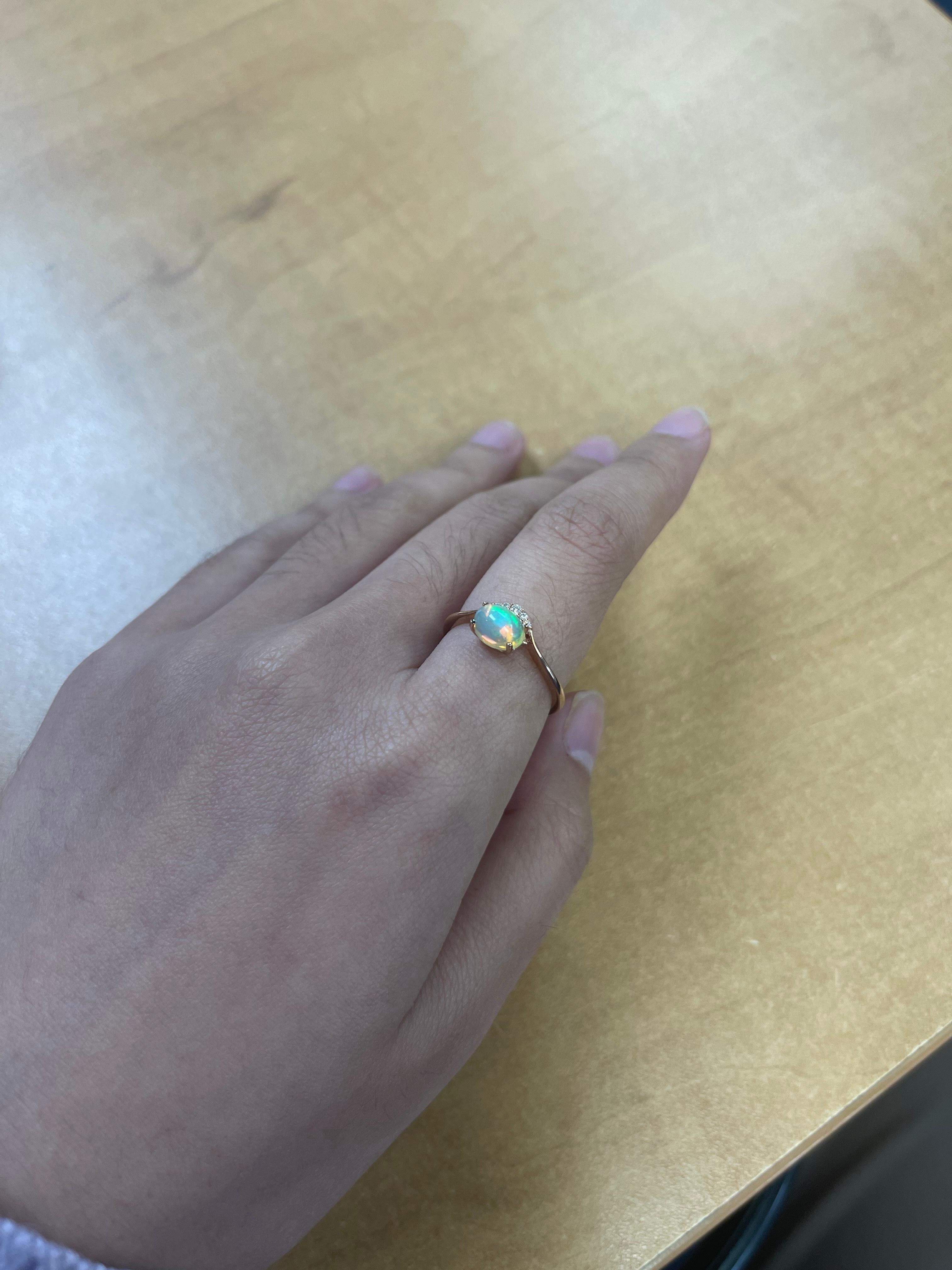 Art Deco 0.5 Carat Oval Cut Ethiopian Opal Diamond accents 10K Rose Gold Ring. For Sale