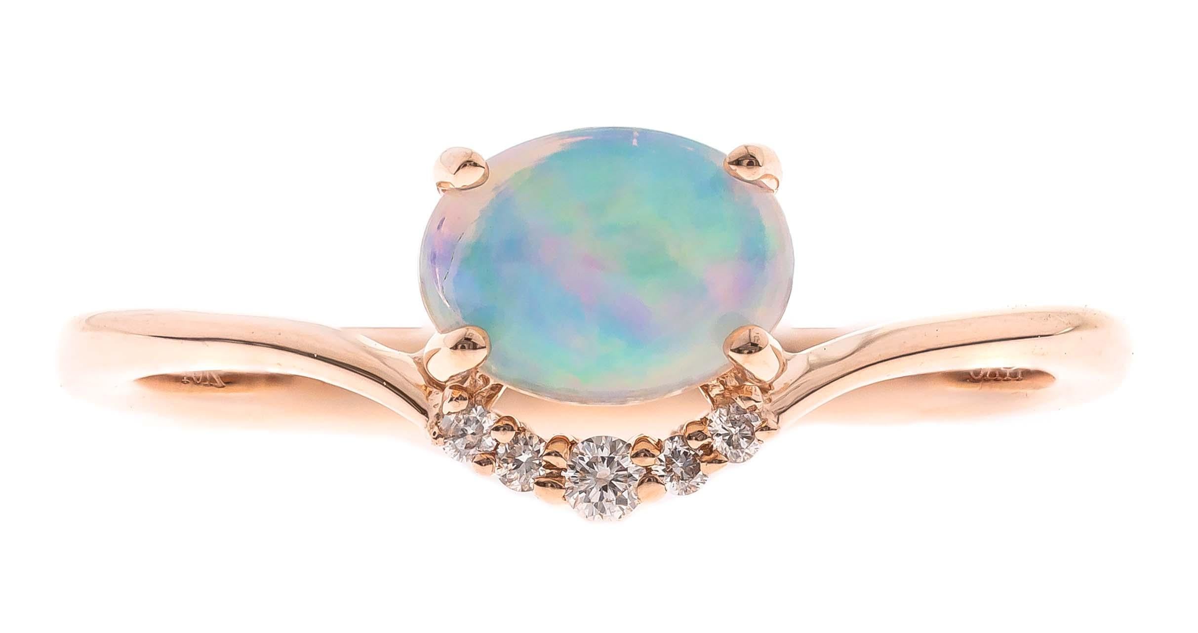 0.5 Carat Oval Cut Ethiopian Opal Diamond accents 10K Rose Gold Ring. In New Condition For Sale In New York, NY