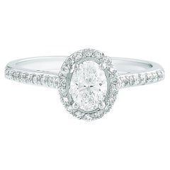 0.5 Carat Oval Diamond Engagement Ring 18K White Gold HRDCertified Wedding Ring