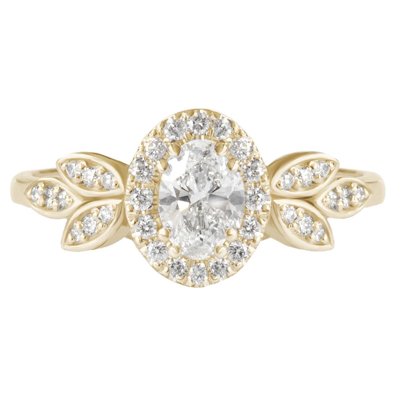 0.5 Carat Oval Diamond Floral Engagement Ring - Minimal Lily