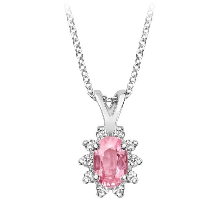 Contemporary 0.5 Carat Oval Pink Sapphire and 0.12 Carat White Diamond Pendant