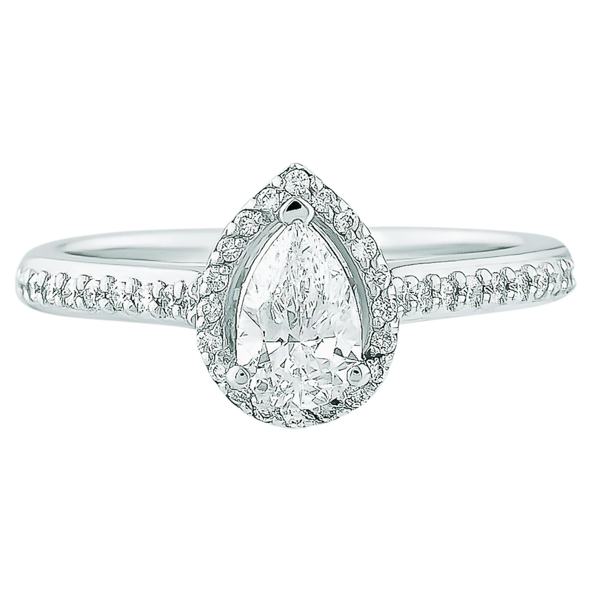 For Sale:  0.5 Carat Pear Diamond Engagement Ring 18K White Gold HRD Certified Wedding Ring