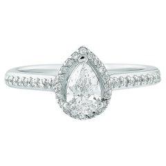 0.5 Carat Pear Diamond Engagement Ring 18K White Gold HRD Certified Wedding Ring