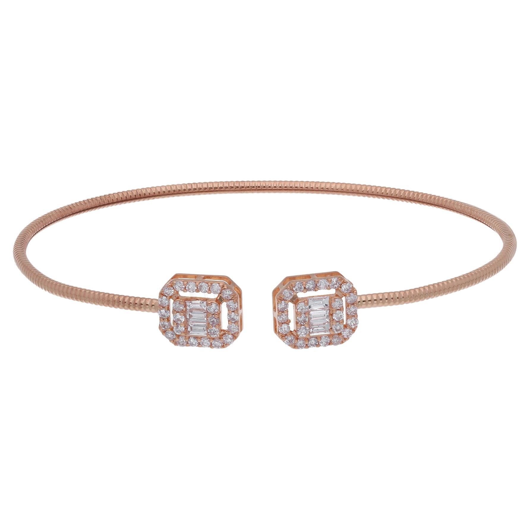 0.5 Carat Round Baguette Diamond Cuff Bangle Bracelet 18 Karat Rose Gold Jewelry
