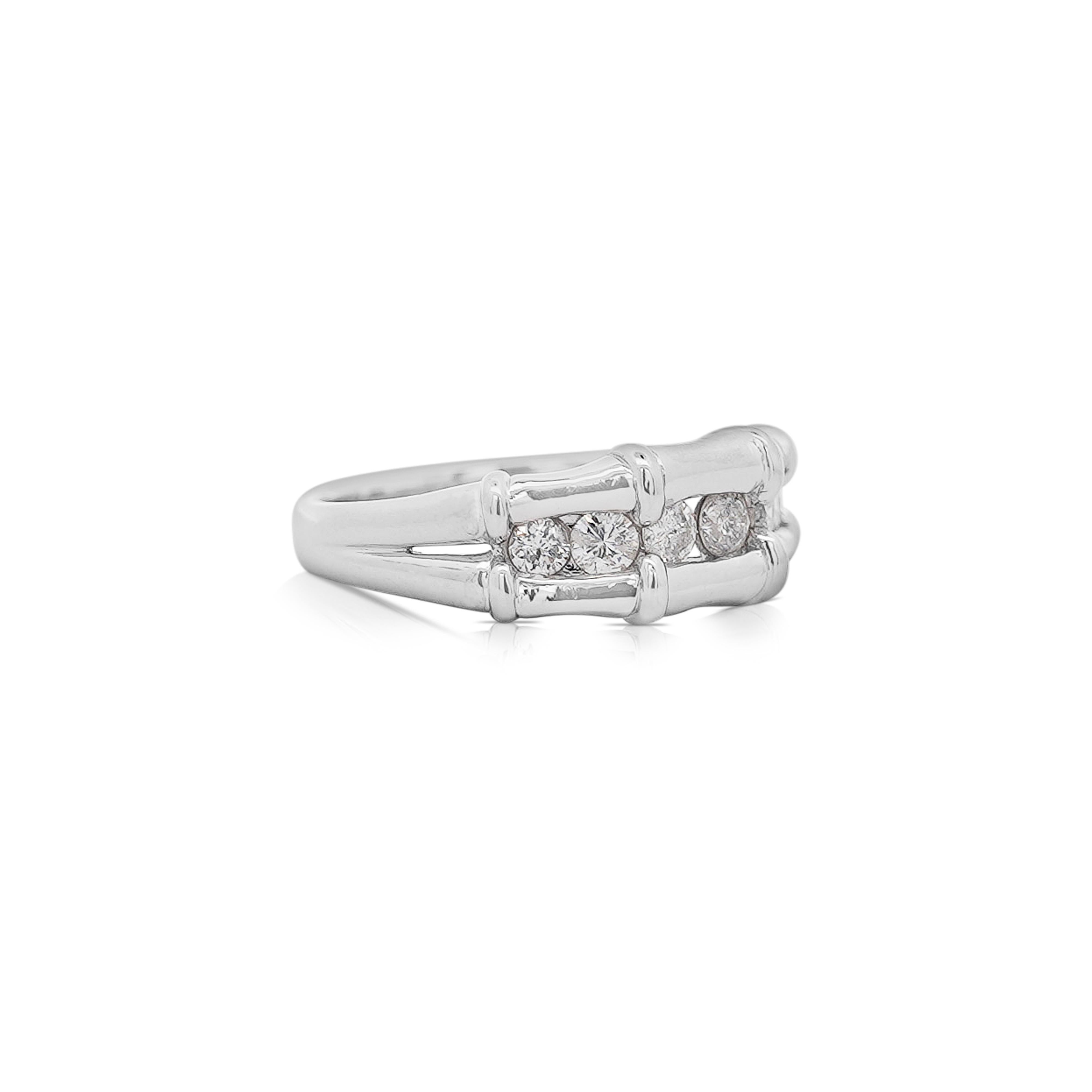 Anillo de diamante redondo de 0,5 quilates en canal de platino estilo bambú Moderno en venta