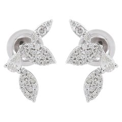 0.5 Carat SI Clarity HI Color Diamond Cluster Leaf Sud Earrings 18k White Gold