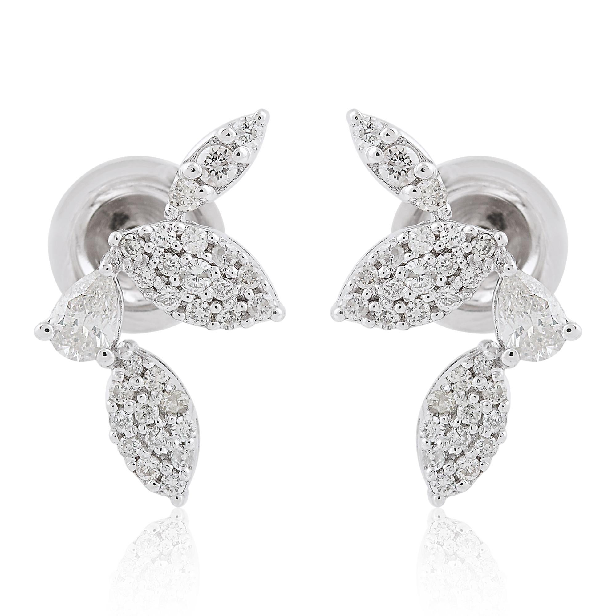 1/2 Karat SI Reinheit HI Farbe Birne Runde Diamant Ohrringe 18 Karat Weißgold