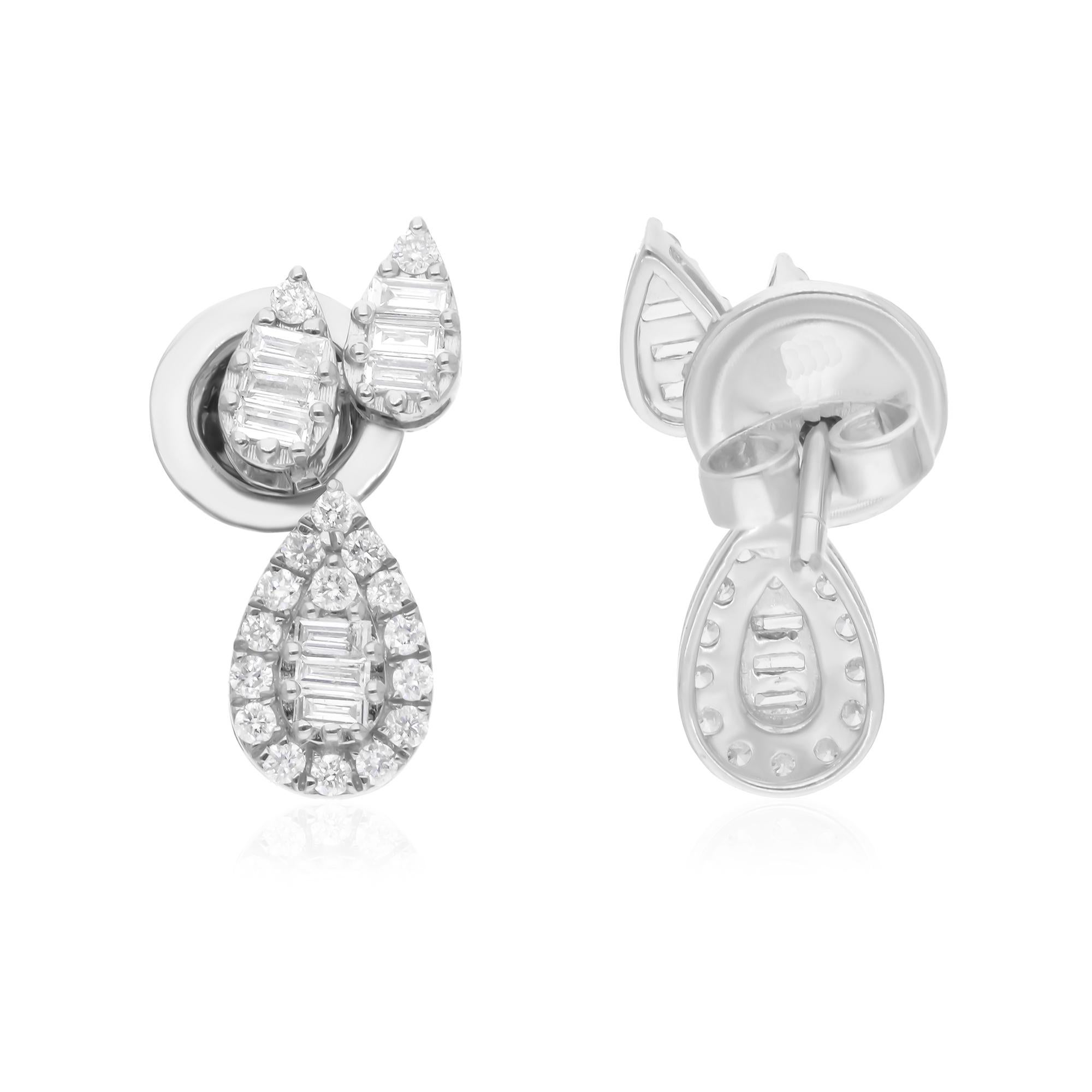 Baguette Cut 0.5 Carat SI/H Baguette Round Brilliant Cut Diamond Earrings 10 Karat White Gold For Sale