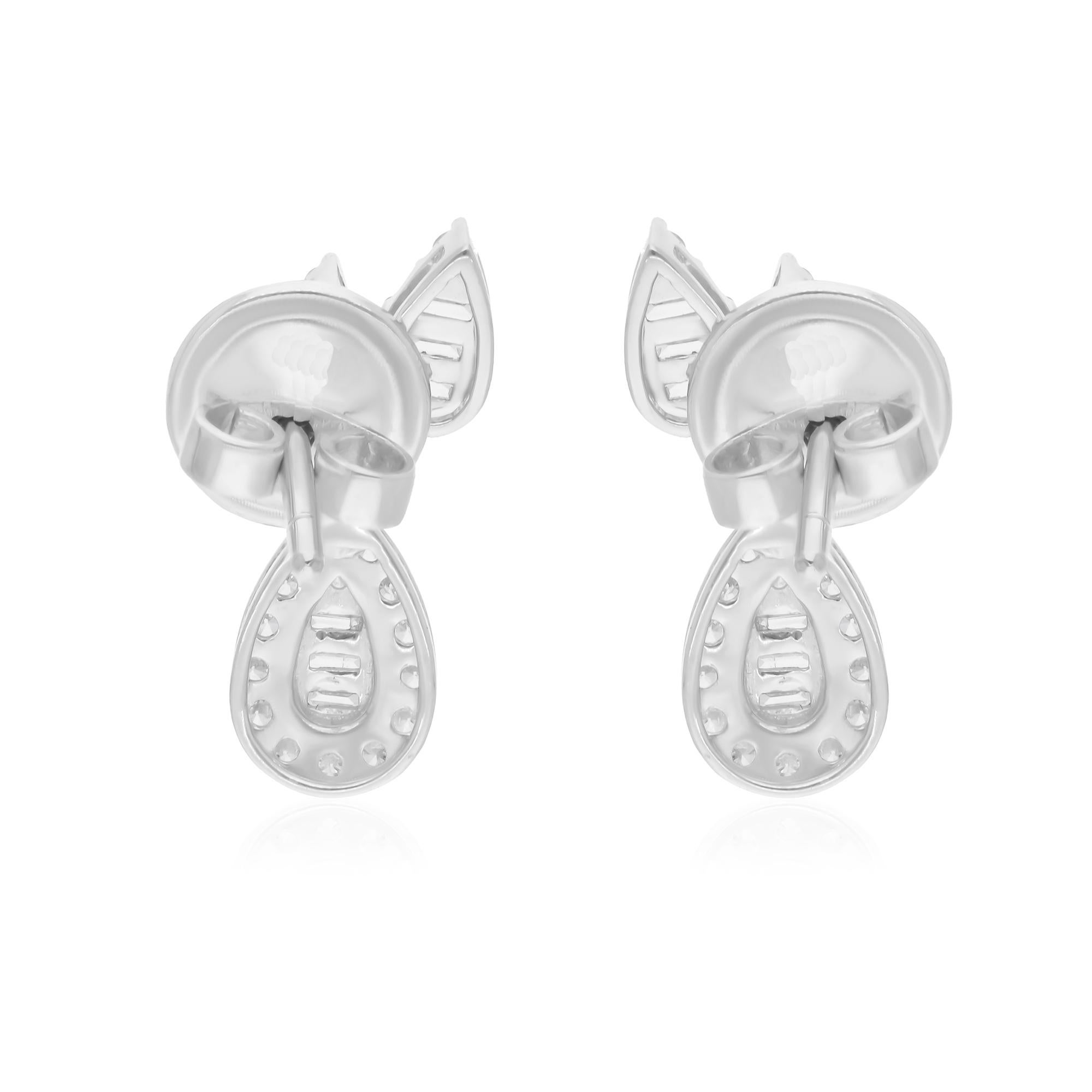 0.5 Carat SI/H Baguette Round Brilliant Cut Diamond Earrings 10 Karat White Gold In New Condition For Sale In Diera, Dubai