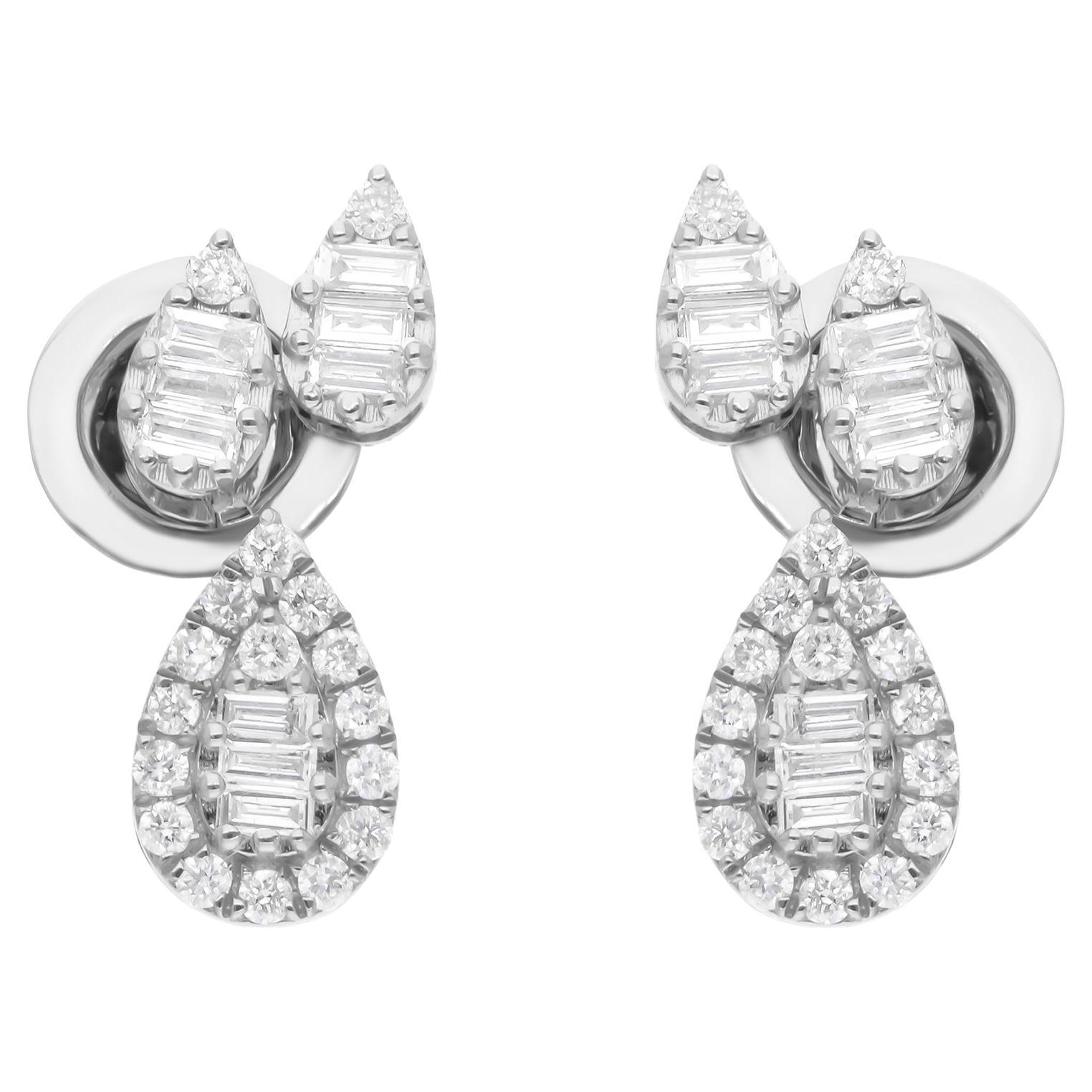 0.5 Carat SI/H Baguette Round Brilliant Cut Diamond Earrings 10 Karat White Gold
