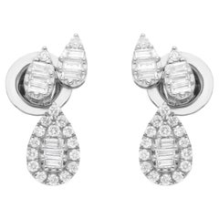 0.5 Carat SI/H Baguette Round Brilliant Cut Diamond Earrings 14 Karat White Gold