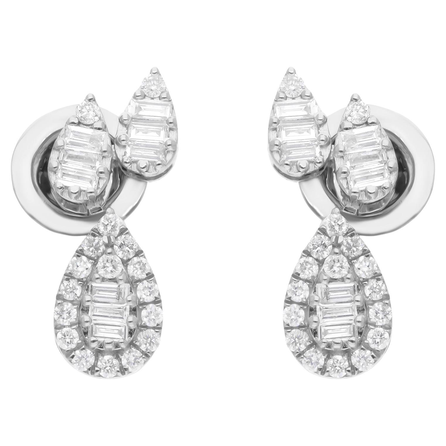 0,5 Karat SI/H Baguette-Diamant-Ohrringe aus 14 Karat Weißgold mit rundem Brillantschliff