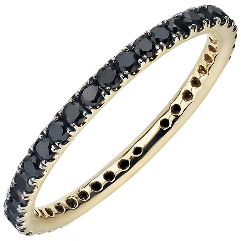 0.5 Carat TW Round Black Diamond Eternity Band 14 Karat Yellow Gold For